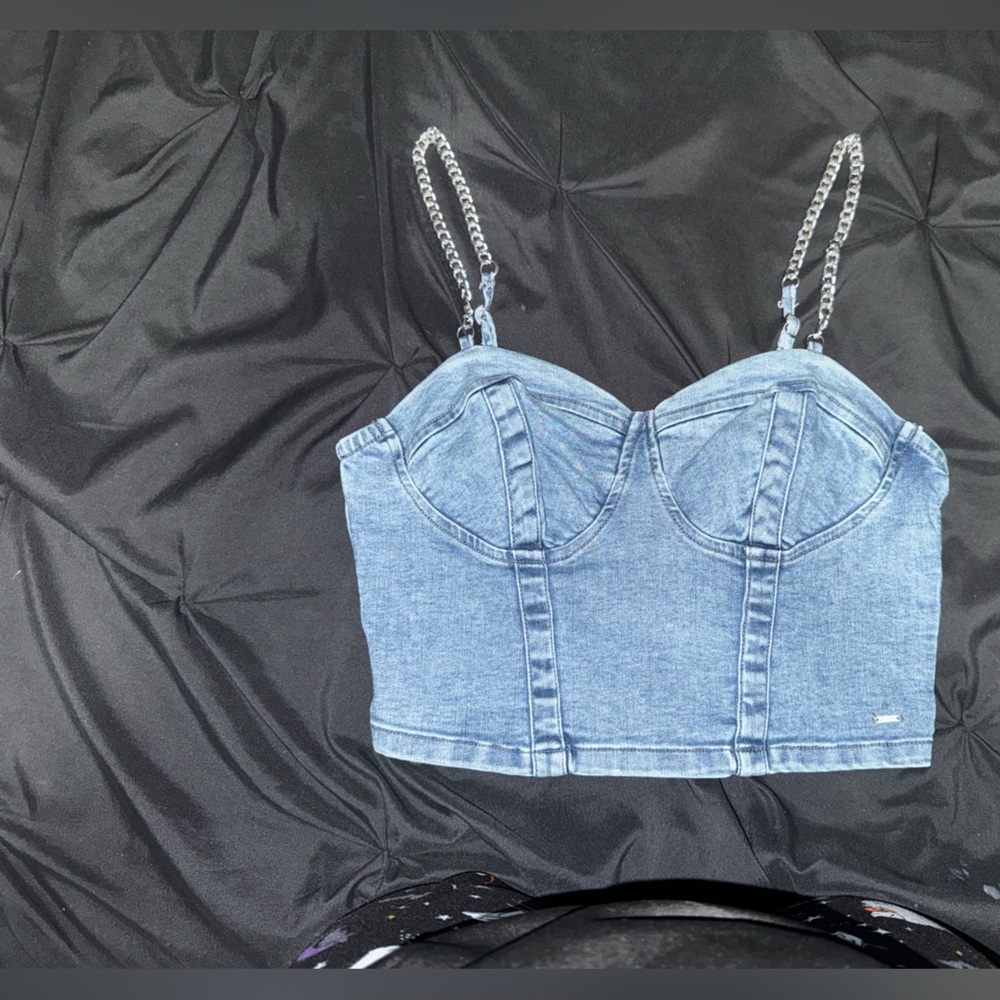 Guess Blue Denim Crop Top